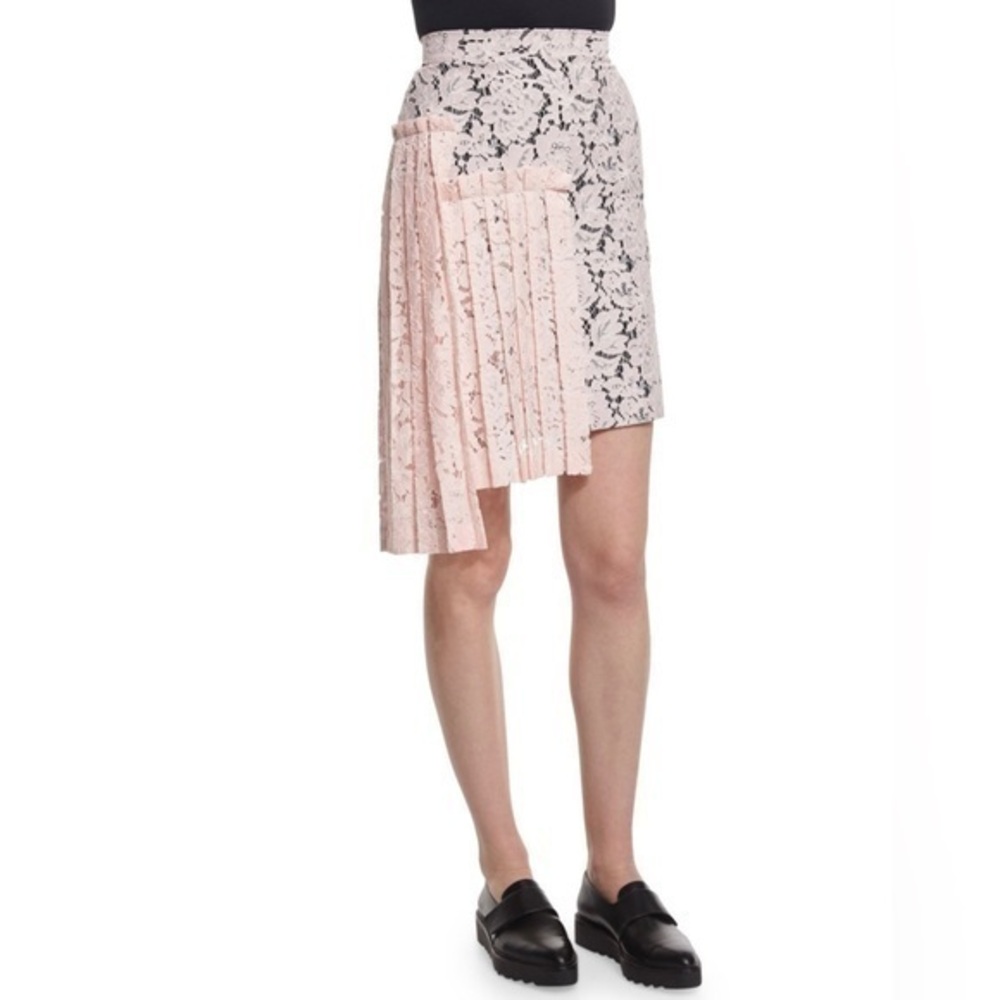 MSGM Lace Asymmetric-Pleated Pencil Skirt, Pink ✨